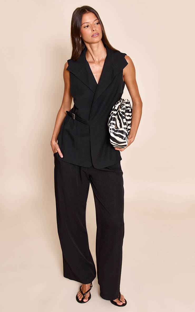 Noir Gilet Long Oversize À Détail Boucles