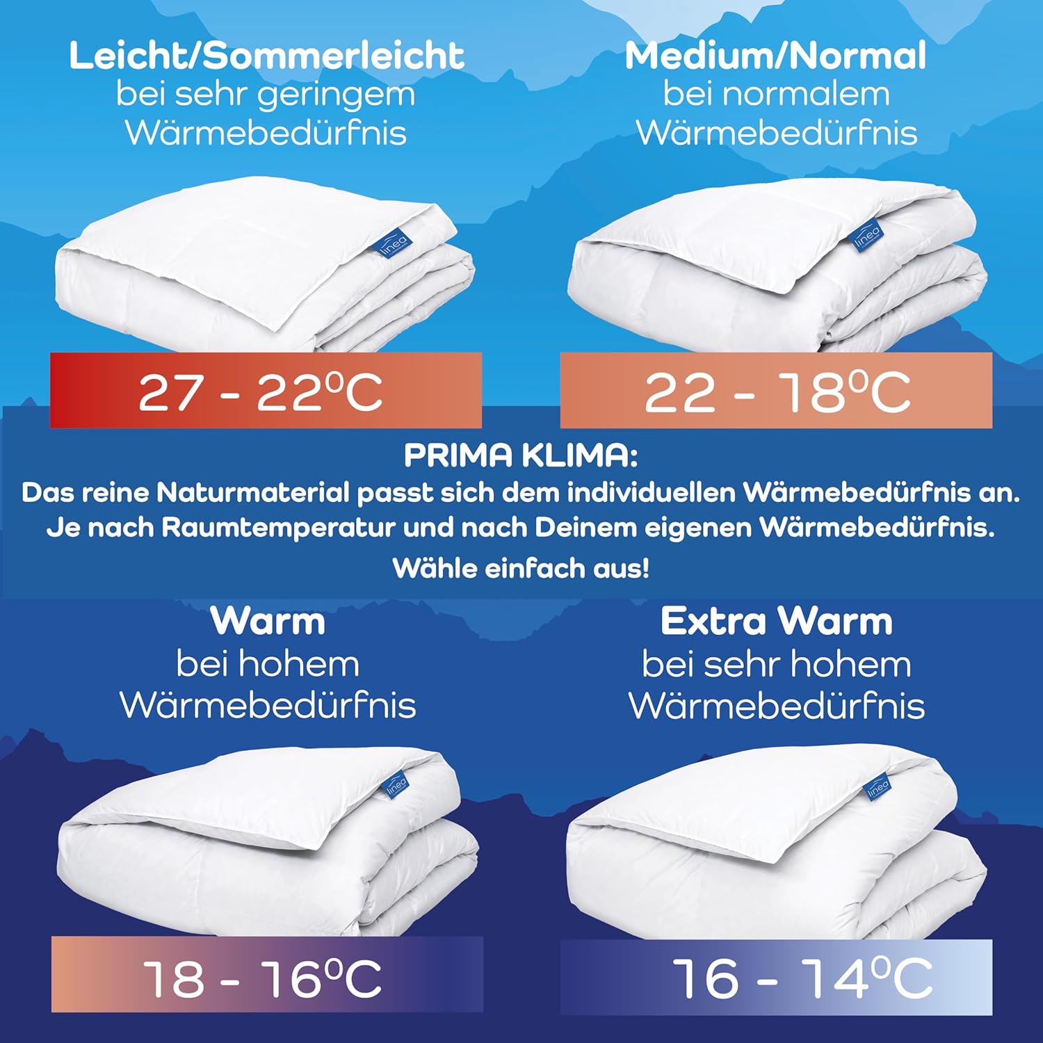 LINEA by böhmerwald - comfort - kuschlige Daunendecke warm, 135x200, 90% Daunen / 10% Federn Klasse 1, Allergiker geeignet, waschbar bis 60 °C, in Deutschland produziert, Weiß