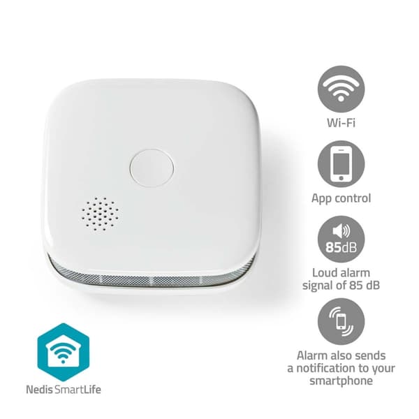 Nedis SmartLife Røykvarsler | Wi-Fi | Batteri drevet | Sensorlivssyklus: 10 år | EN 14604 | Maks. batteri levetid: 24 Måned | 85 dB | Hvit | 1 stk