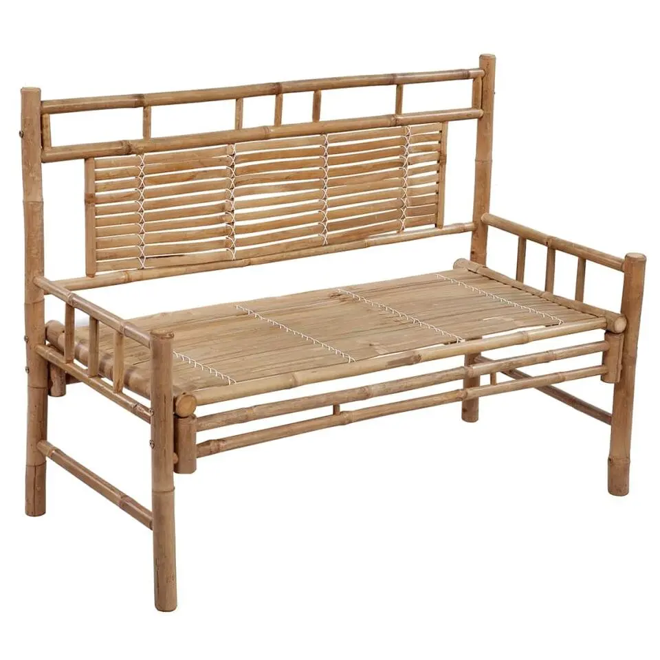 vidaXL - Tuinbank - Crème - Bamboe - 120 cm - Met kussen