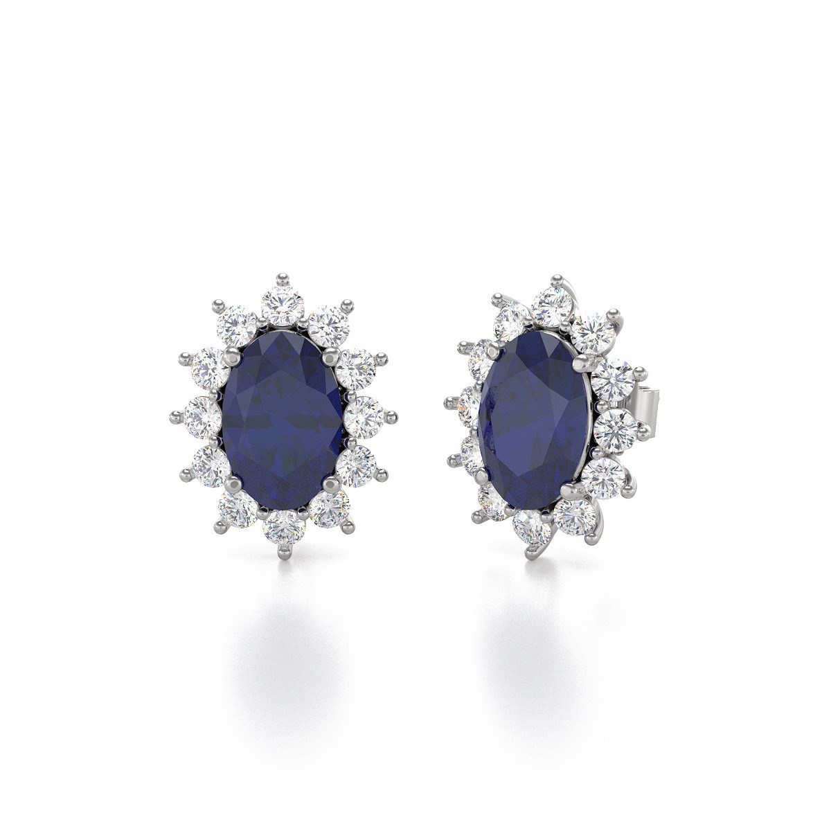 Boucles d'oreilles ADEN Marquise Saphir et Diamants sur Argent 925 1.4grs