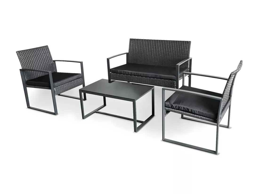 Acqua Chiara - Salon de jardin en métal et polyrattan avec table basse en verre