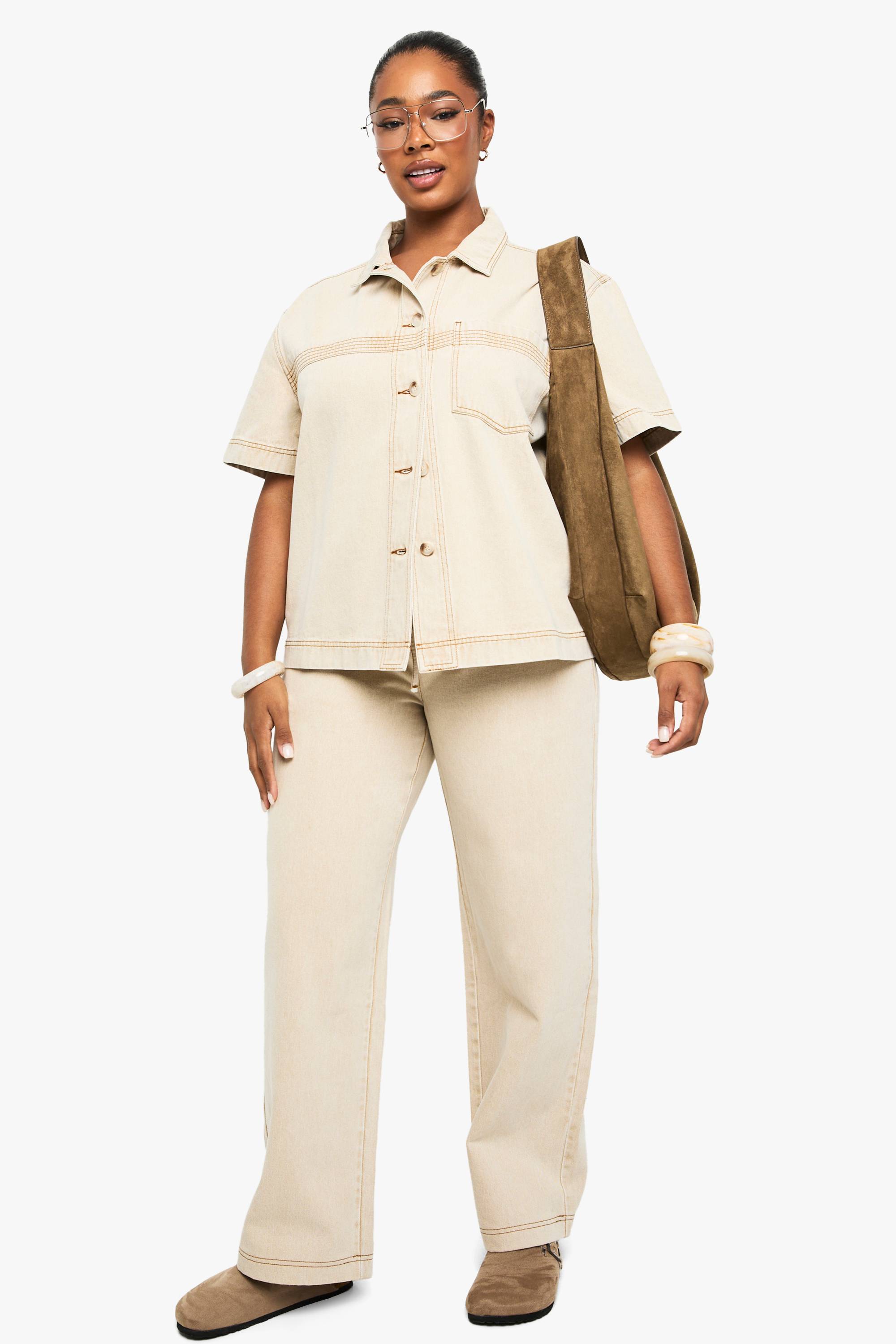 boohoo Chemise en denim plus lavée avec détails de couture