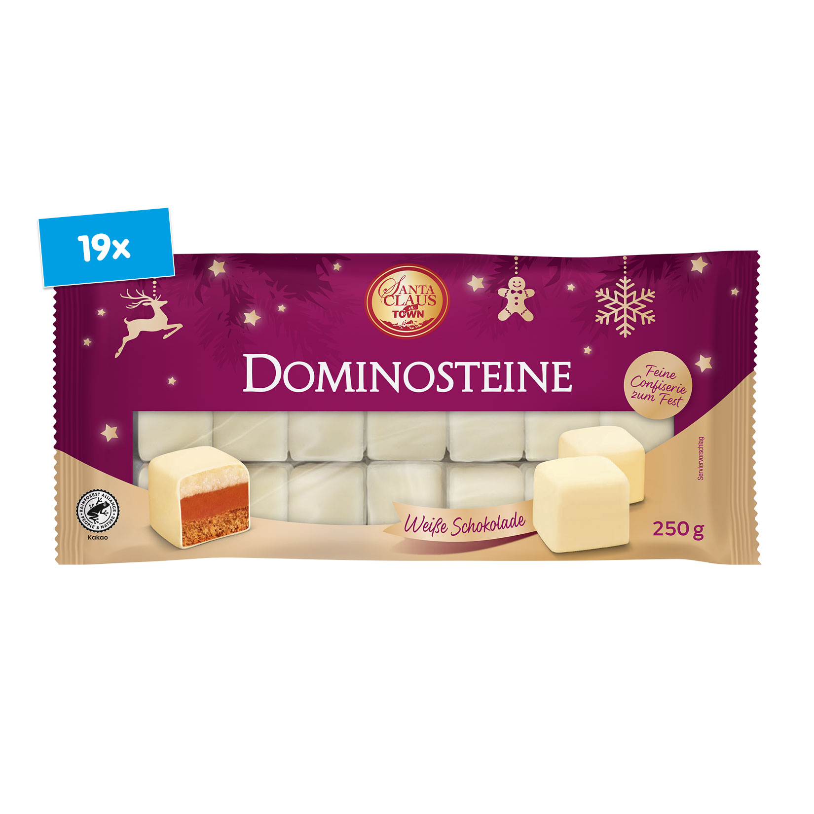 Santa Claus in Town Dominosteine weiss 250 g, 19er Pack