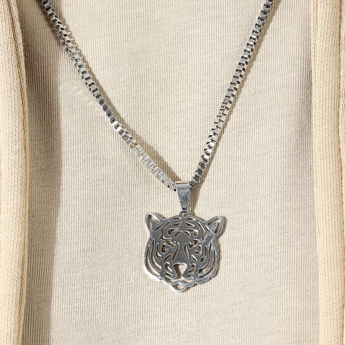 Collier Avec Pendentif Tigre Argenté