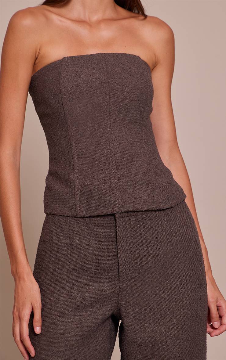 Marron Foncé Corset À Baleines En Bouclé