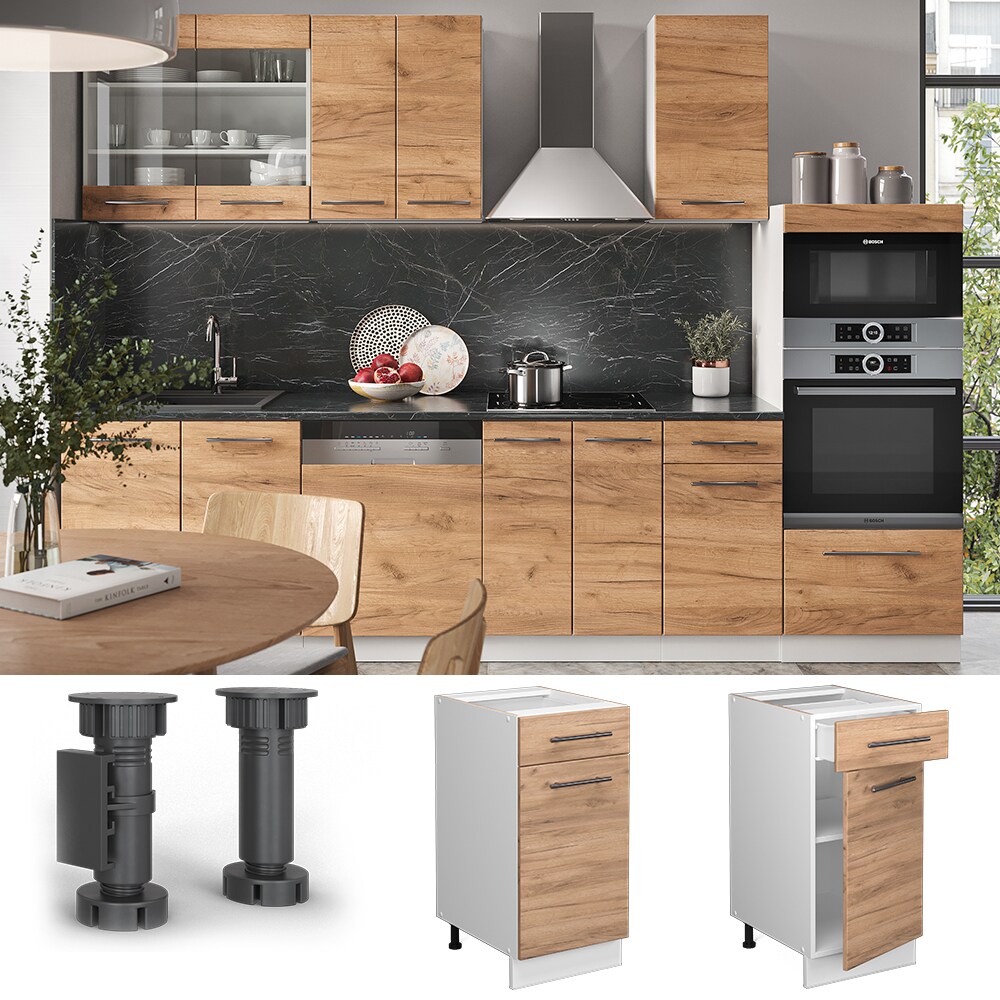 Vicco Schubunterschrank Küchenschrank Küchenmöbel Fame-Line Weiß Eiche modern 40 cm Küche Einbauküche Drehtür Schublade Einlegeboden Blende Küchenzeile