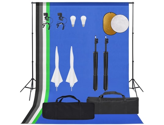 VIDAXL - Flash Kit de studio photo avec éclairage toile de fond et réflecte...
