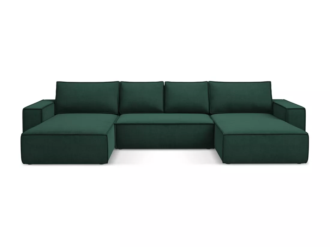 Canapé d'angle panoramique convertible en tissu texturé - bouteille verte - KIMO