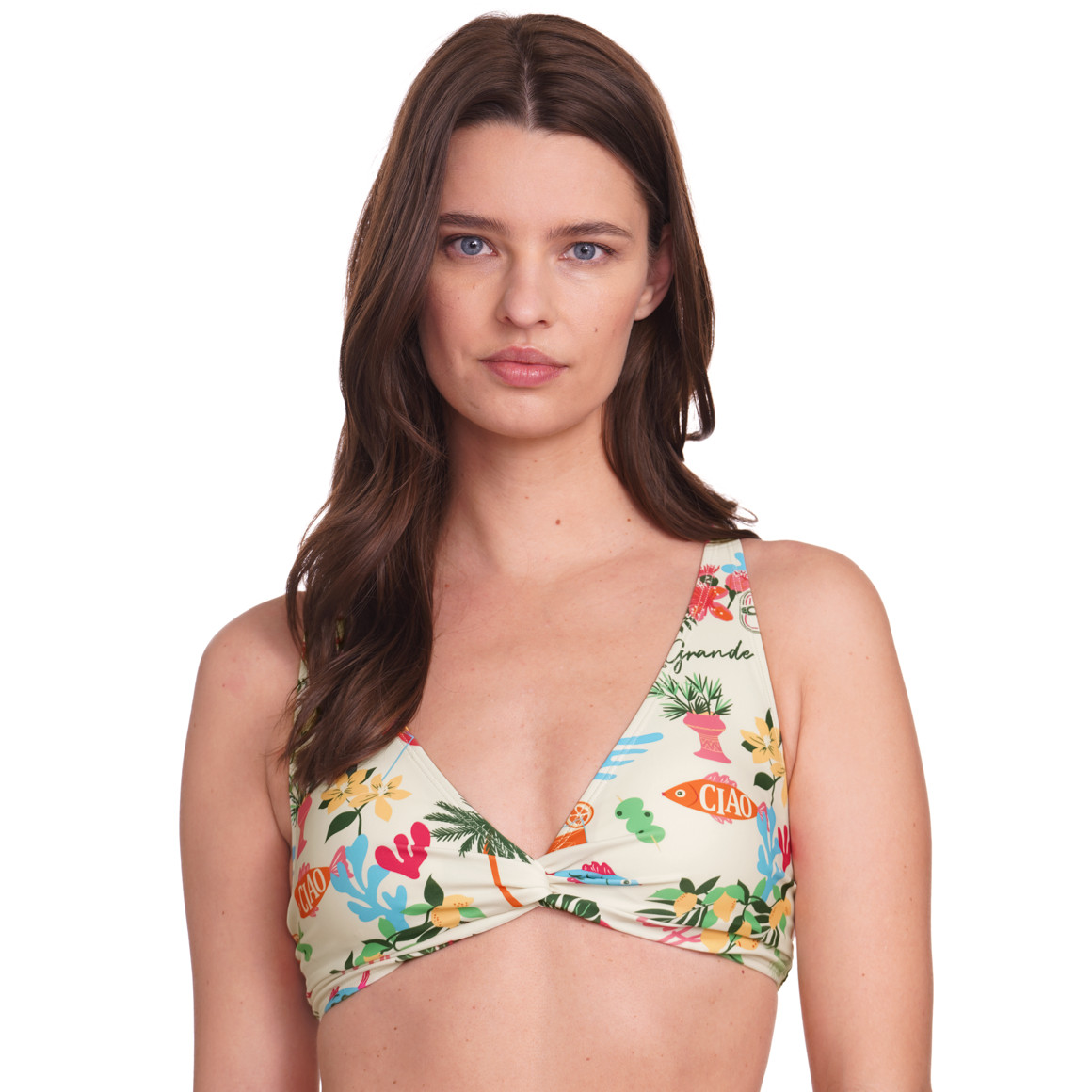 Jonas Nielsen Damen Bikinioberteil mit Urlaubs-Muster weiss / bunt
