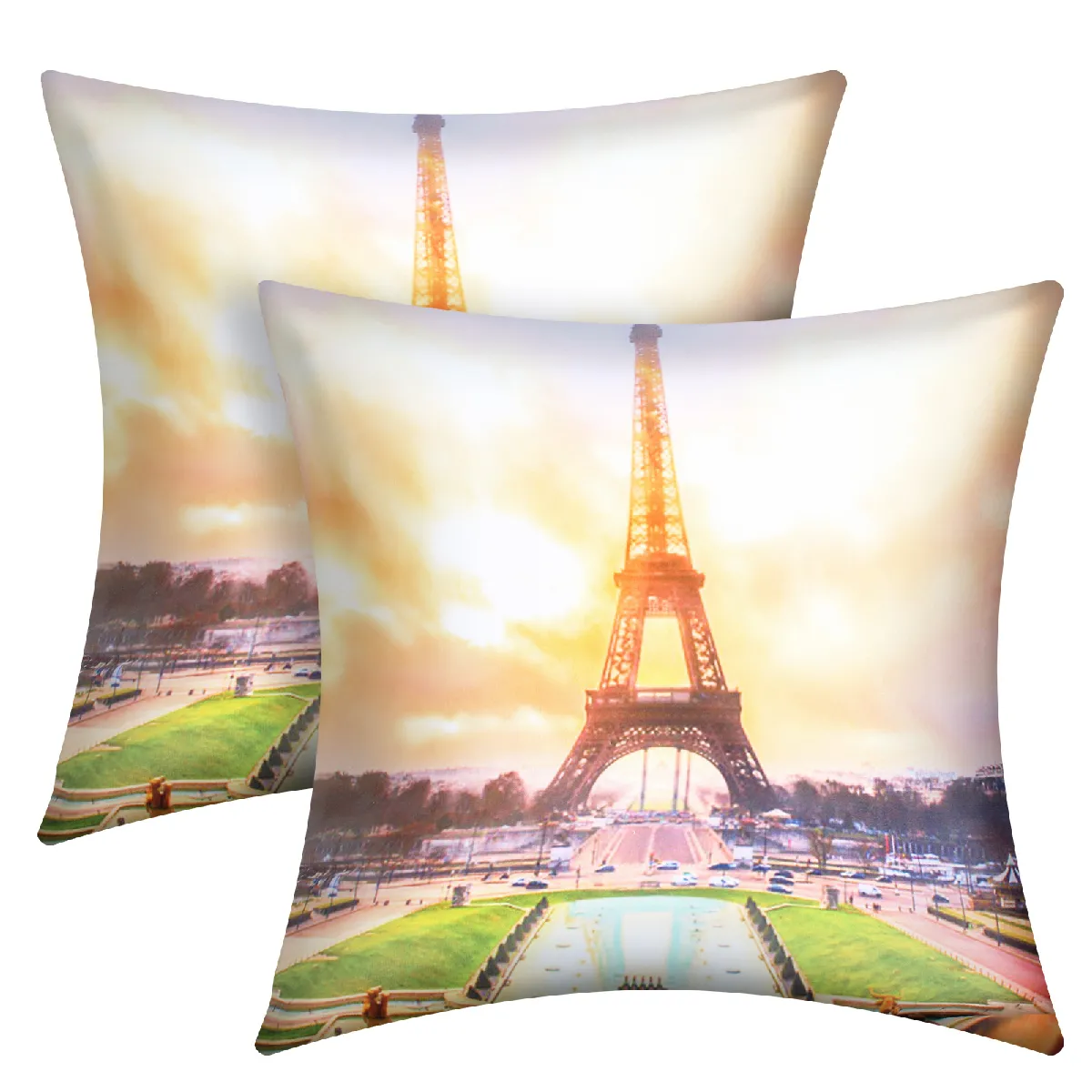 Avizar Lot de 2 Housses de Coussin Tour Eiffel 40x40 cm