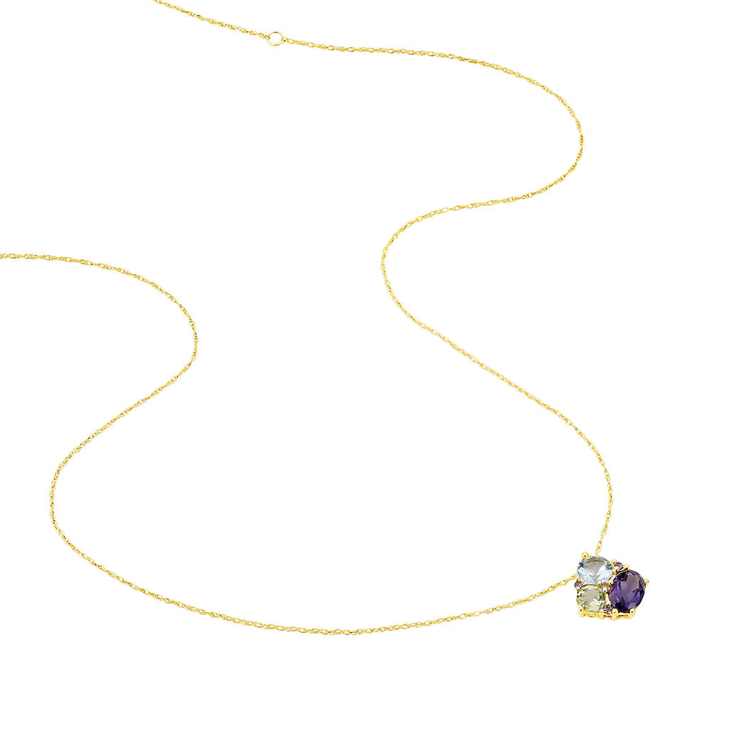 Collier Or Jaune Amethyste Et Topaze Et Péridot
