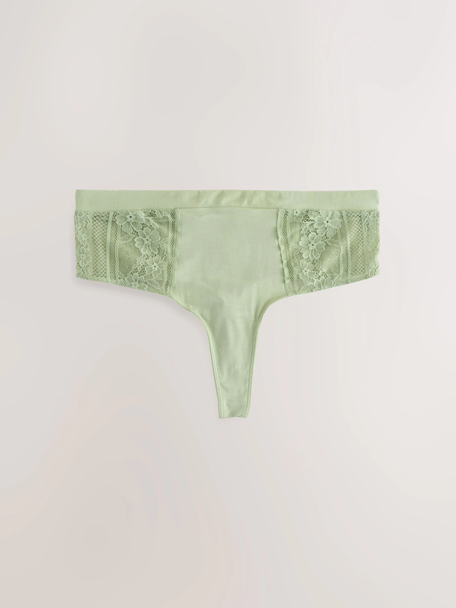 Kaki/lichtroze/crème - 3 Slipjes van modal met kant
