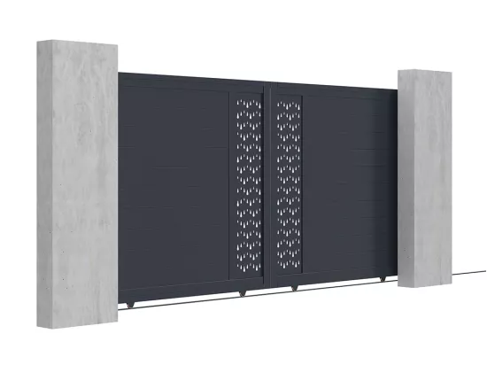 Portail électrique coulissant aluminium semi plein à motifs L374 x H180 cm anthracite GREGOR