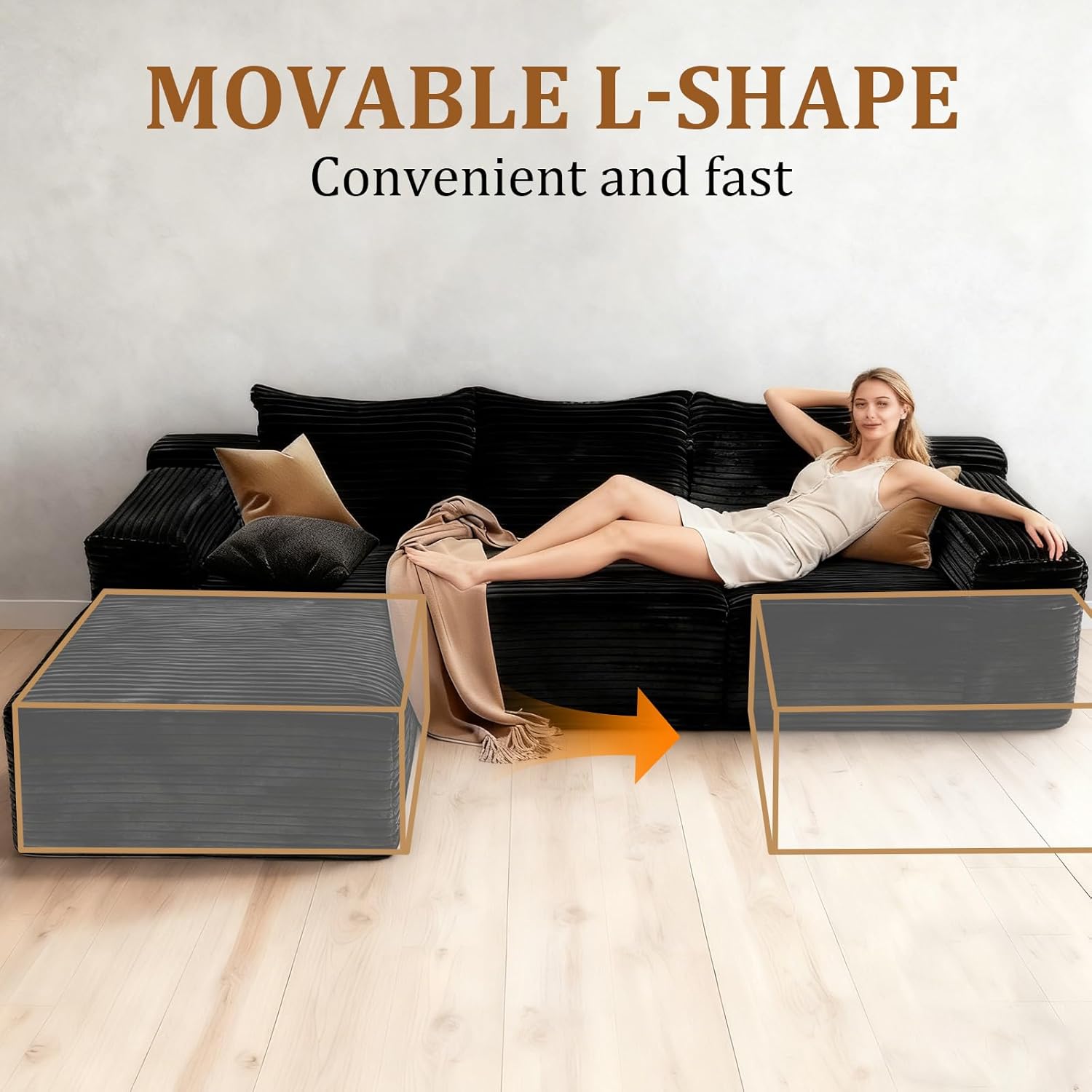 267cm Ecksofa mit Schlaffunktion, L-Form Schlafsofa 3-Sitzer mit Ottomane Links oder Rechts, Relaxsofa für Wohnzimmer, freistehend, Keine Montage