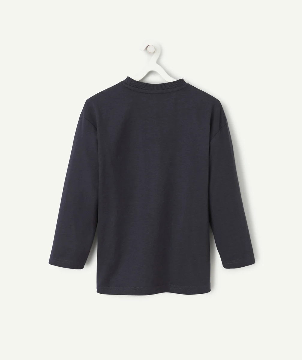 T-SHIRT MANCHES LONGUES GARÇON EN COTON BIO BLEU MARINE THÈME SPORT
