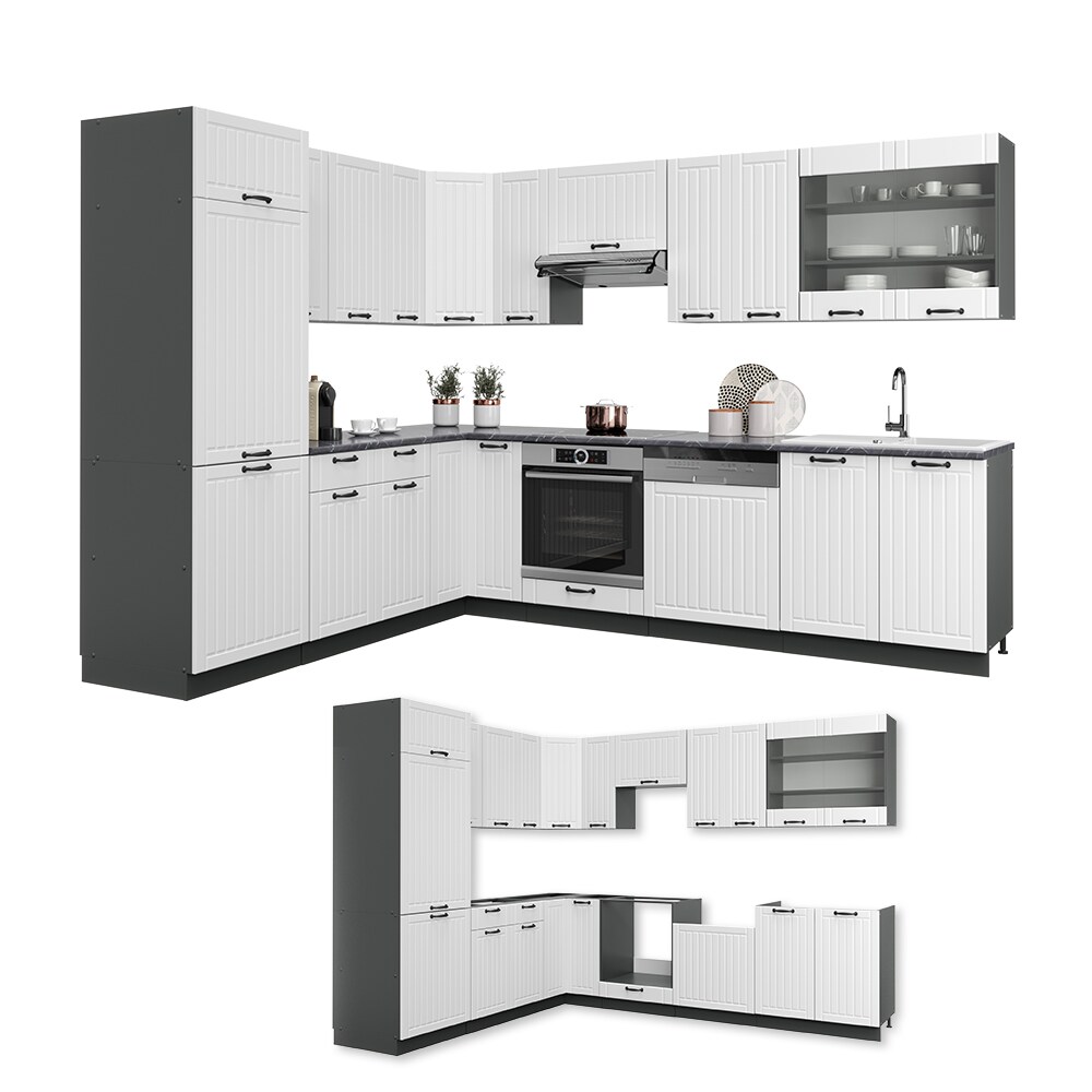 Vicco Küchenzeile Fame-Line Landhaus Eckküche Winkel Küche Einbau Anthrazit