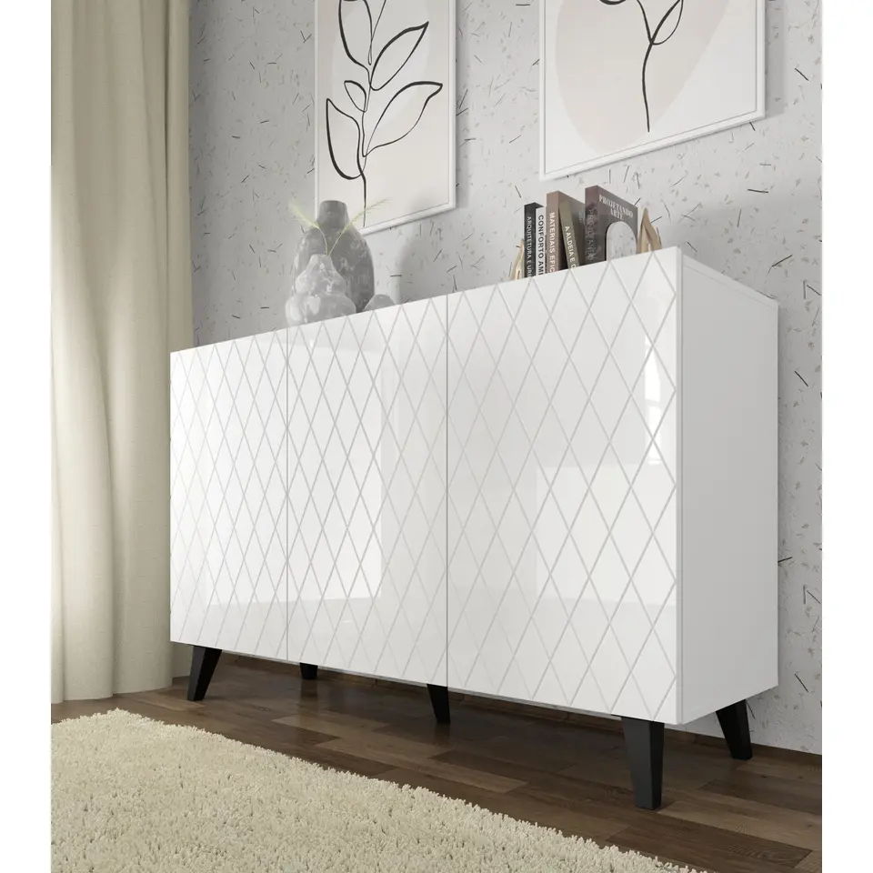 Dressoir DIUNA 145 cm 3D glanzend wit (fronten)