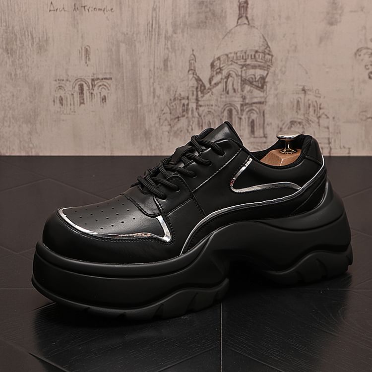 Mr Ozera - Platform Plain Lace-Up Sneakers