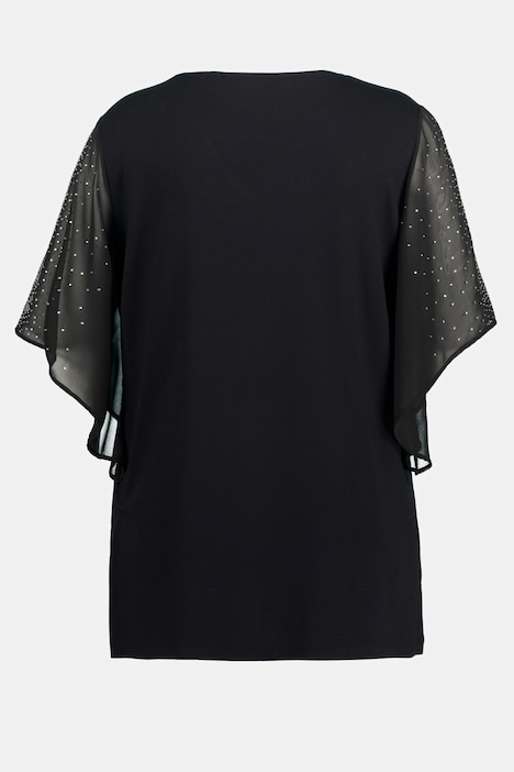 Tunika, Glitzersteinchen, A-Linie, V-Ausschnitt, 3/4-Arm