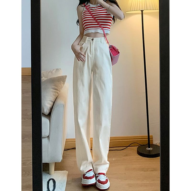 OGAWA - Hoge taille effen rechte jeans