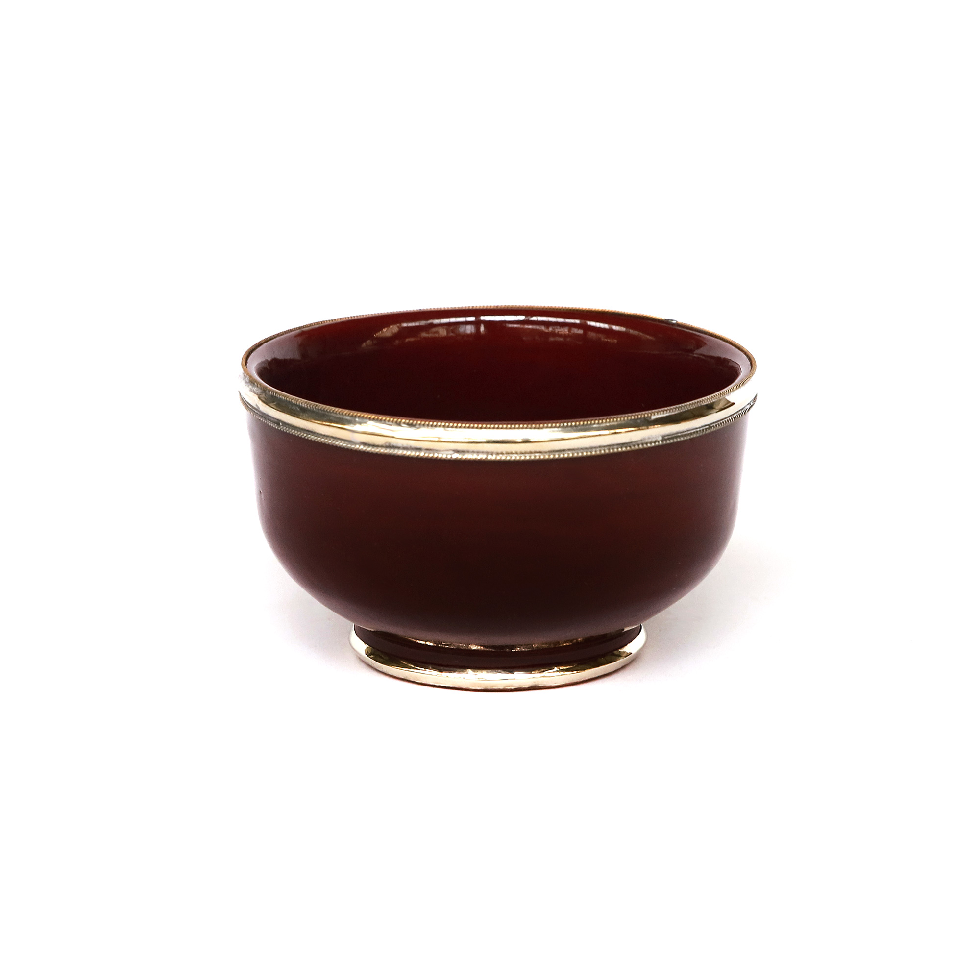 Keramikschale mit Metallrändern, bordeaux, Ø 12 cm, H 8 cm von fischer's lagerhaus