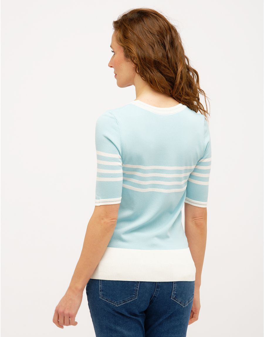 Pull léger bleu et blanc