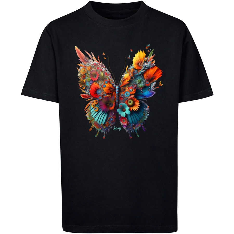 F4NT4STIC T-Shirt Schmetterling Blumen Tee Unisex schwarz