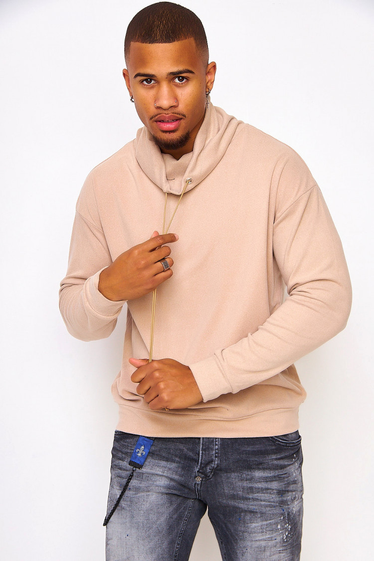 Pull en velours beige col ajustable