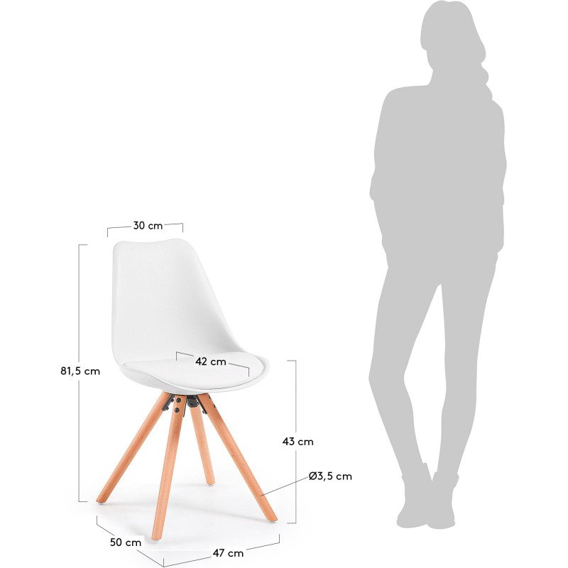 Chaise Ralf - assise plastique et coussin PU - pieds bois massif