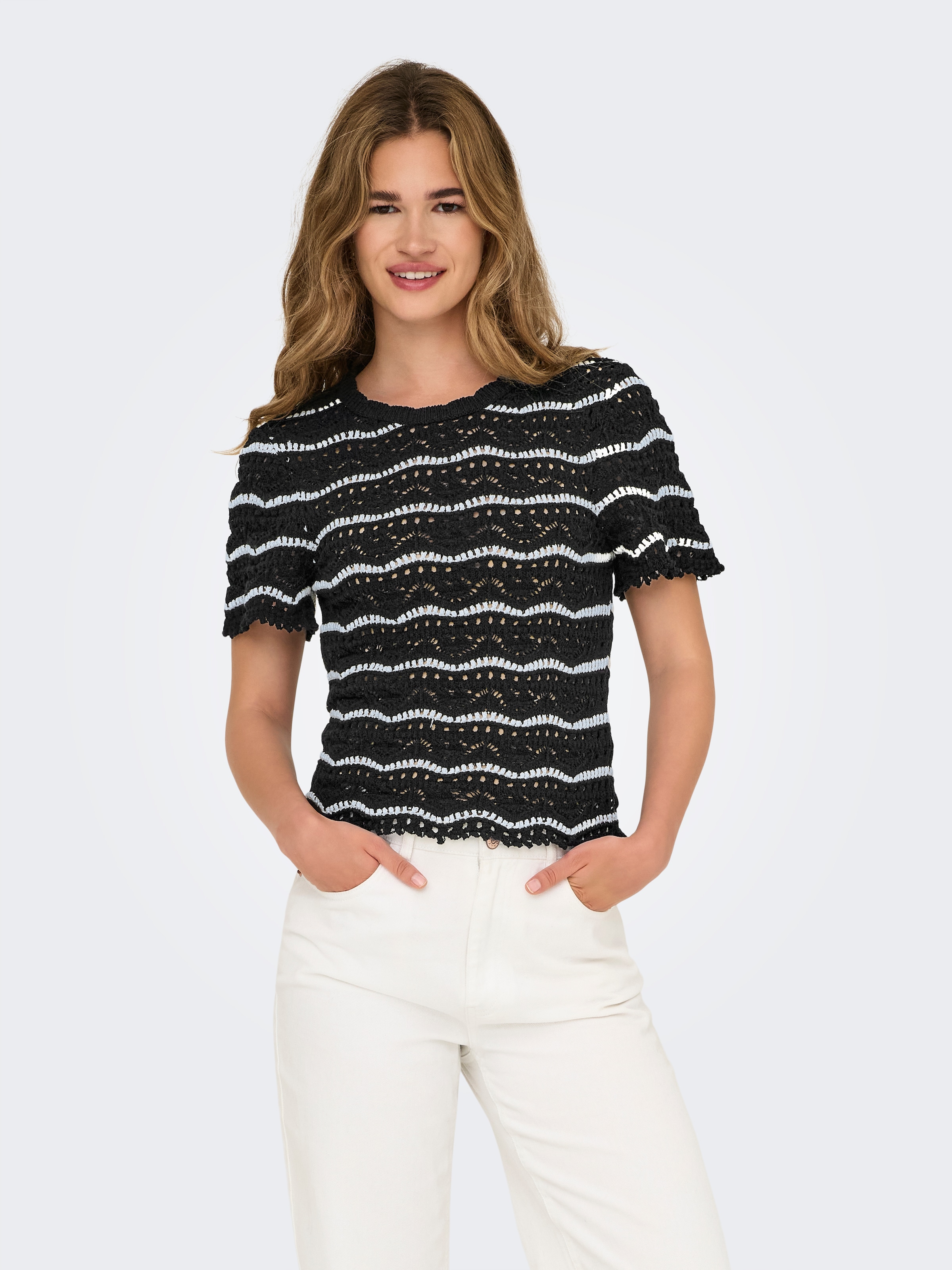 ONLY Kurzarmpullover »ONLANNASOFIA LIFE SS STRIPE O-NECK KNT«