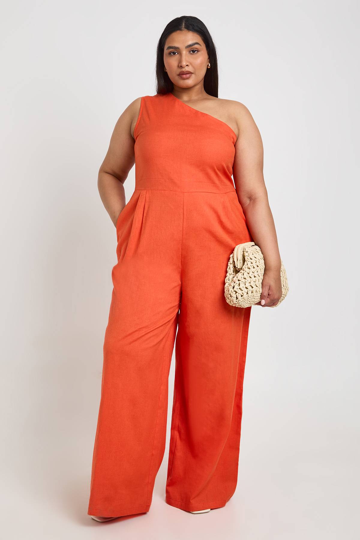 boohoo Combinaison Grande Taille En Lin À Une Épaule