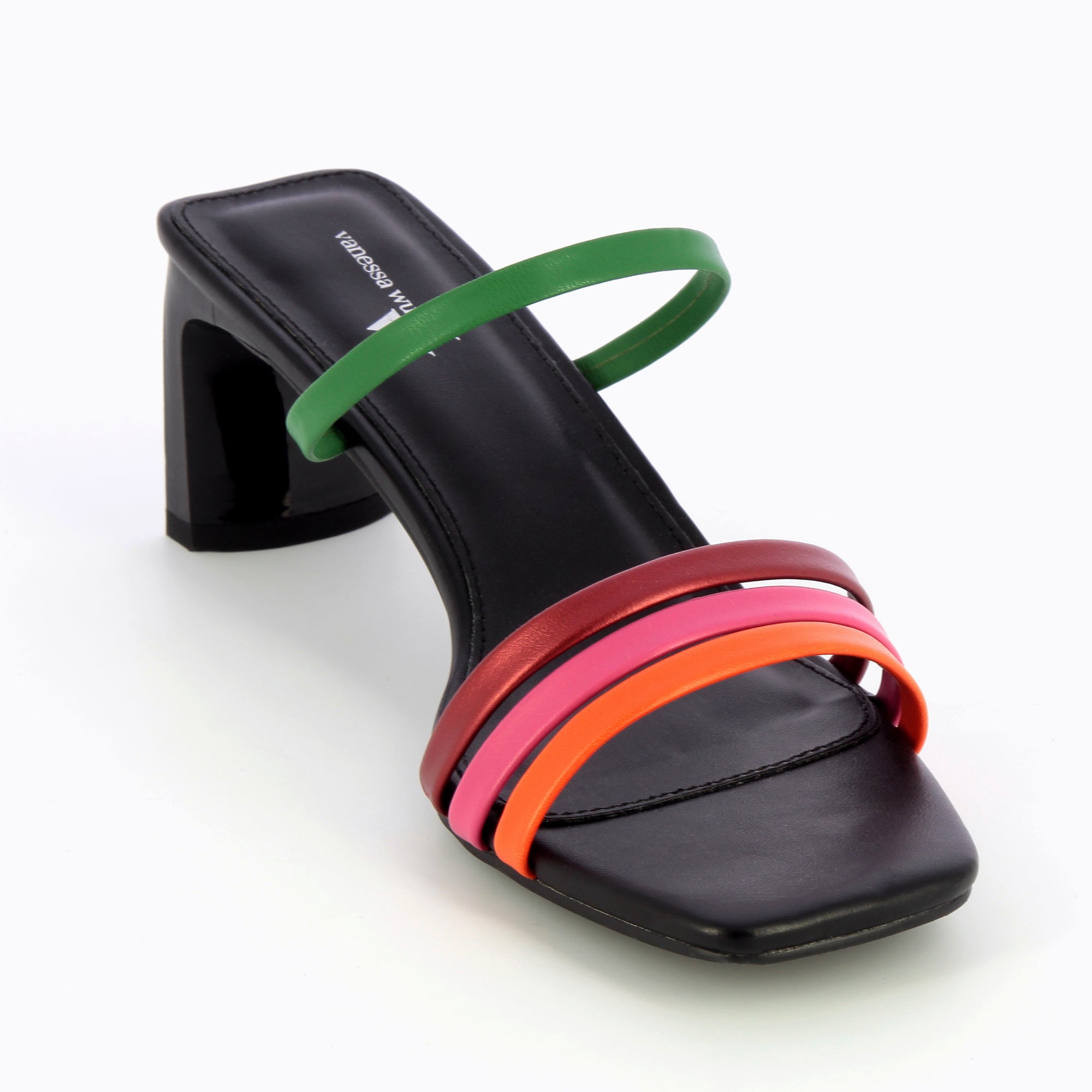 Sandales à talon, Compensées-Mules Gaëtane noires à brides multicolores