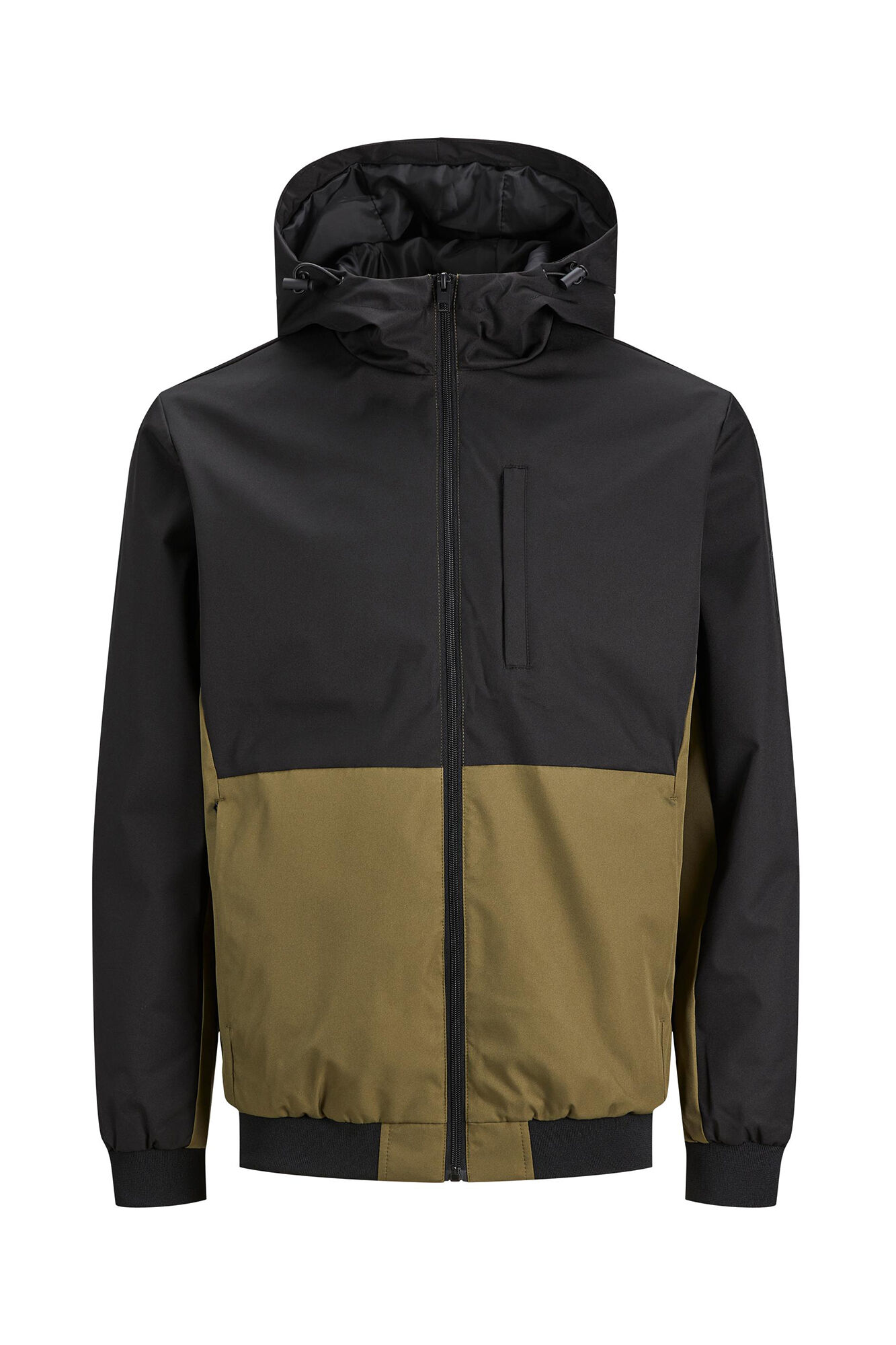 Jaqueta softshell color block com capuz.