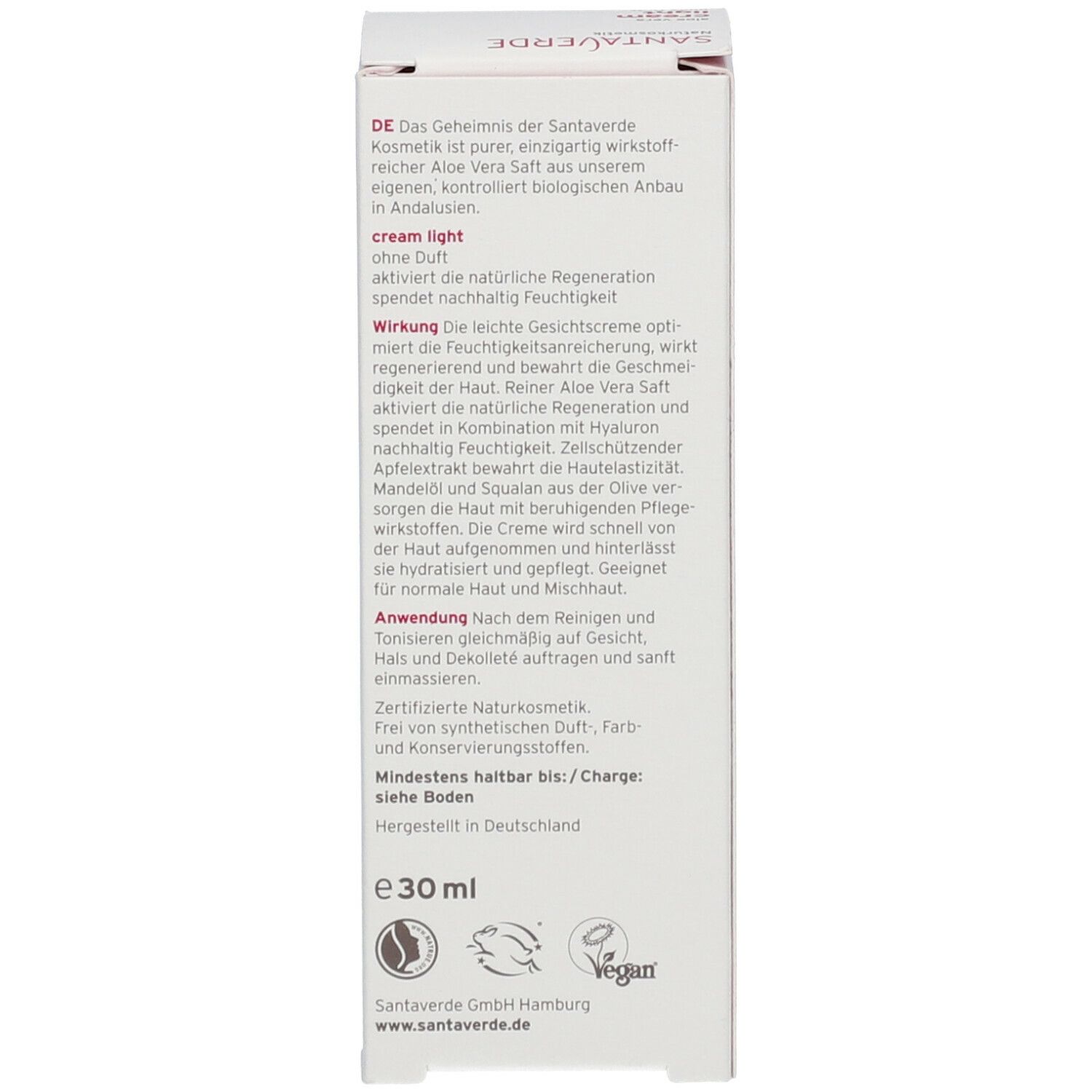 SANTAVERDE aloe vera creme light ohne Duft