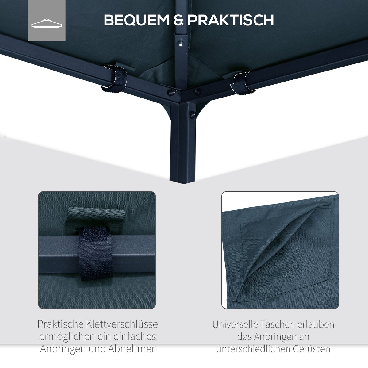 Outsunny vervangingsdak voor tuinpaviljoen, 3 x 3 m, zonwerend polyester, donkergrijs