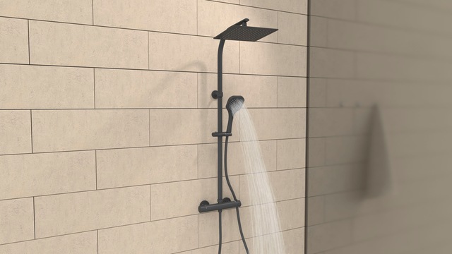 welltime Duschsystem »Turin« eckiges Überkopfbrauseset mit Thermostat, Kopfbrause mit Regendusche