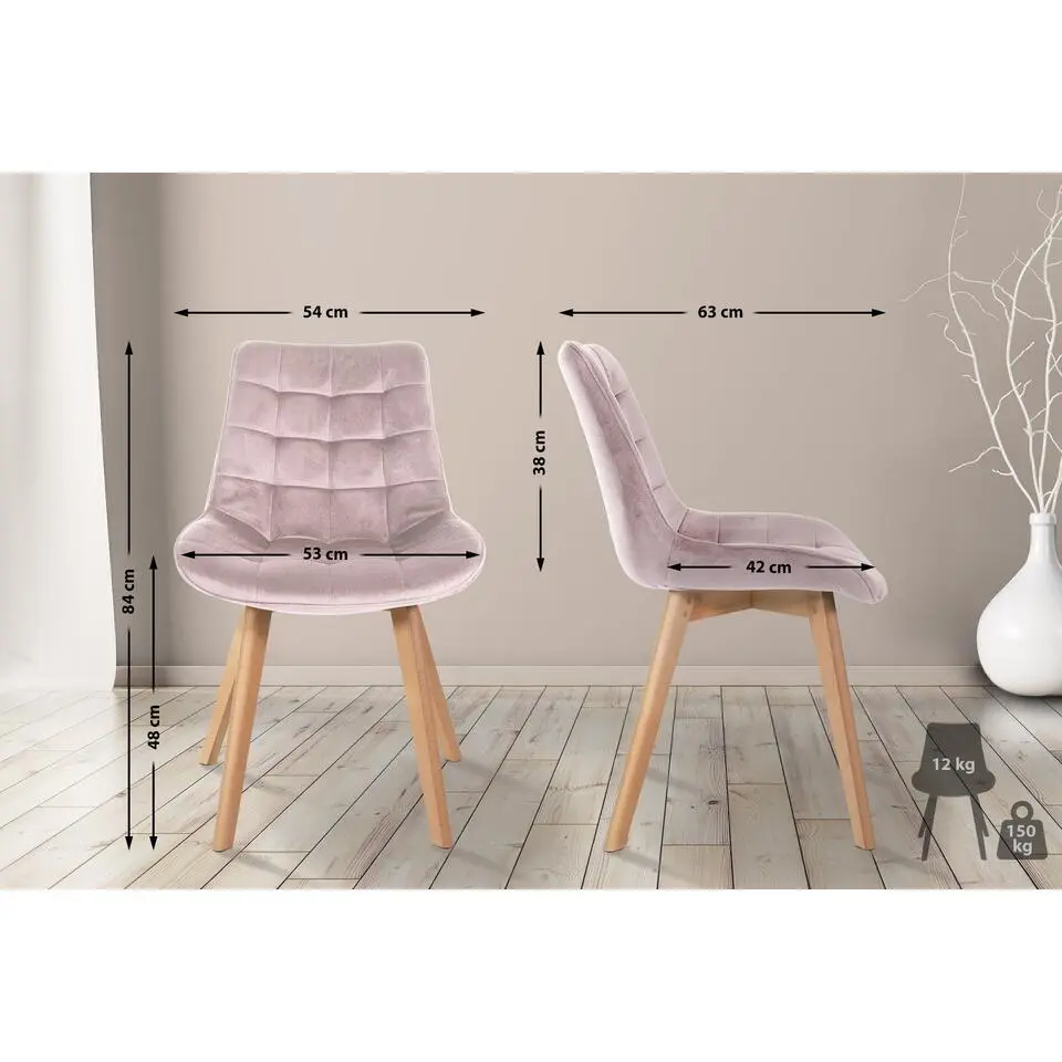 CLP Eetkamerstoel Brook natura Frame - Fluweel - roze
