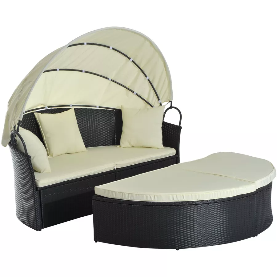 Outsunny Rattan-Sonneninsel inklusive faltbarem Dach schwarz, cremeweiß