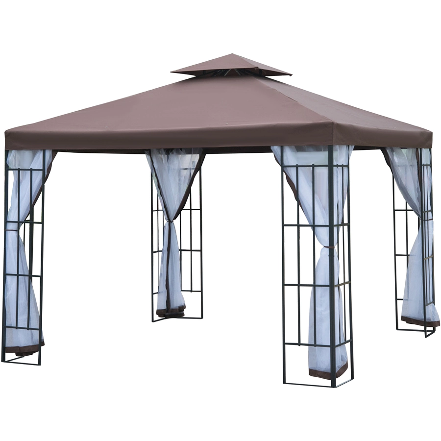 Outsunny Gartenpavillon mit Doppeldach kaffeebraun, weiß, schwarz