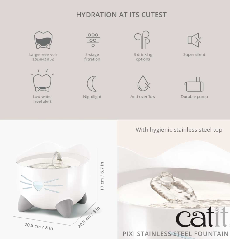Catit - Katte Fontæne Pixi 2.5L Rustfri