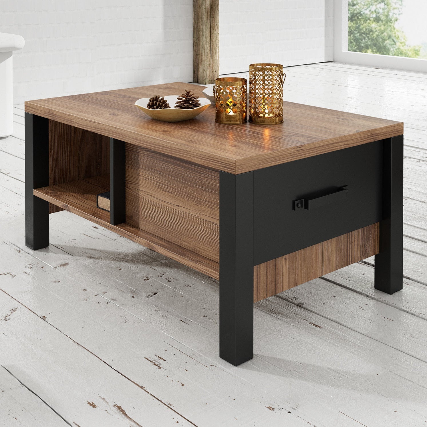 Olivia - Salontafel met lade - Zwart/eiken