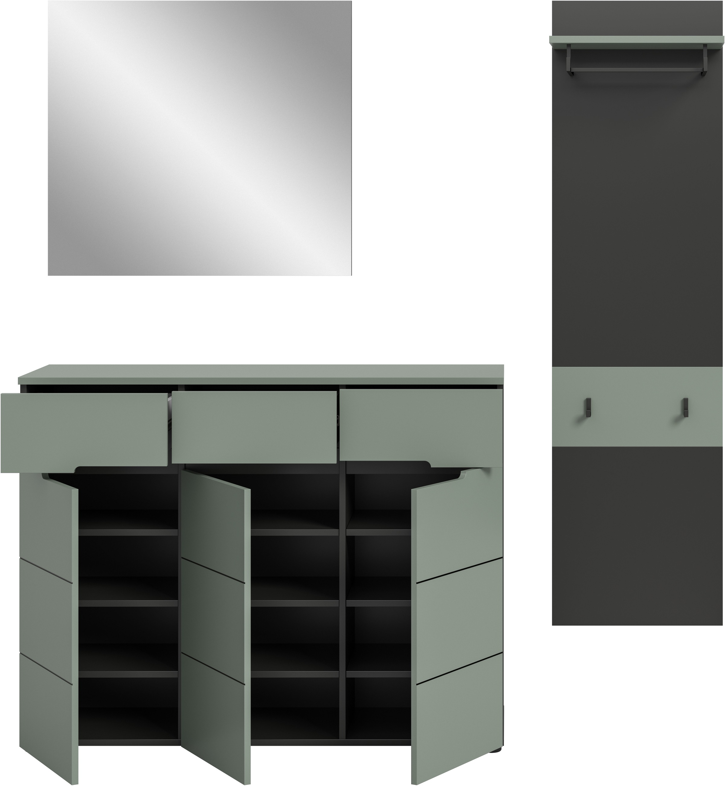 INOSIGN Garderoben-Set »REHAT, TOPSELLER!, 3-teilig, Breite 180 cm, individuell erweiterbar« Set, bestehend aus: Kommode, Spiegel und Garderobenpaneel, 3 Stk. tlg.