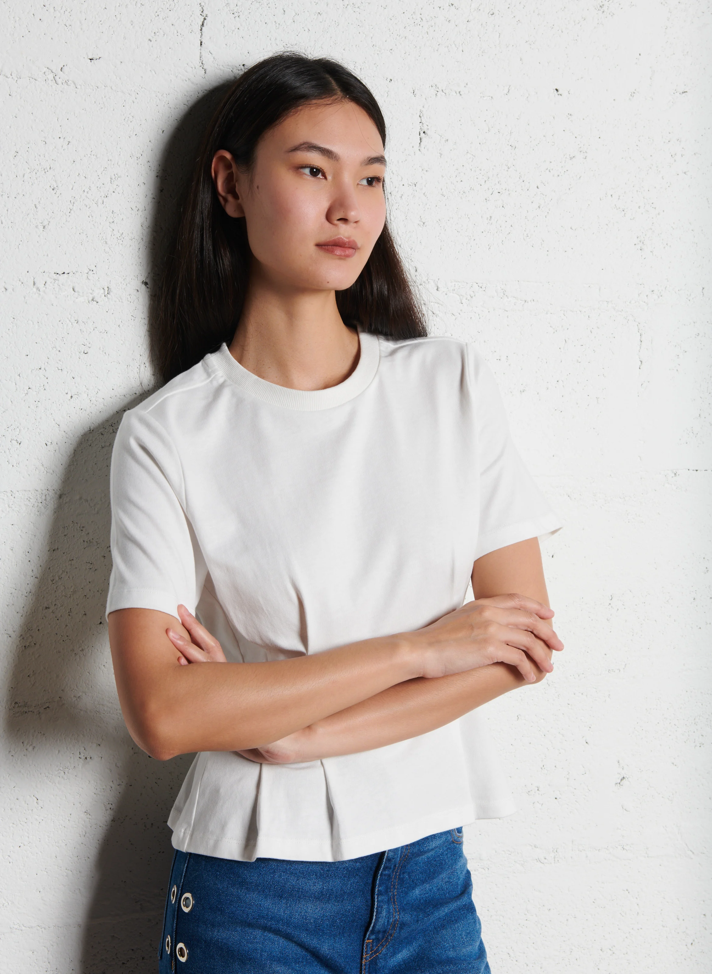 EDWIN - Tee-shirt col rond cintré en coton | Blanc