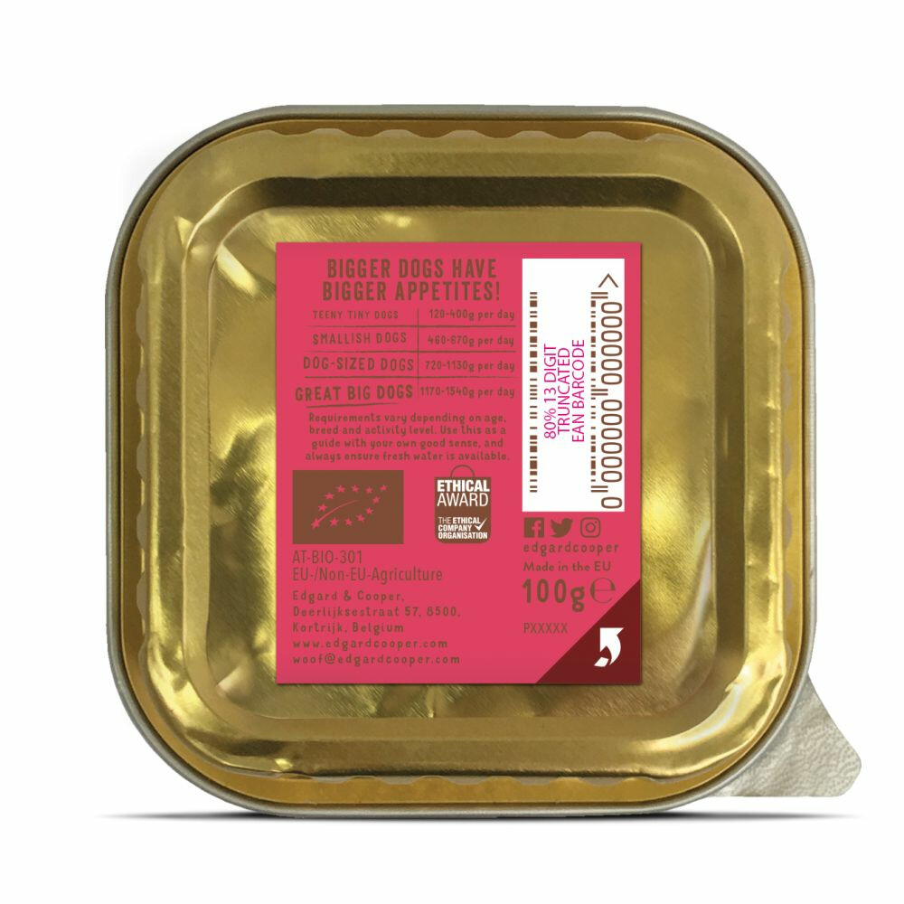 17x Edgard & Cooper Kuipje Vers Vlees Hondenvoer Bio Rund100 gr