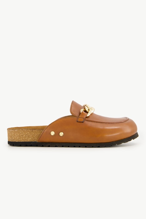 Leder-Mules, Pantoletten, Zierkette, Lederfutter, Weite H