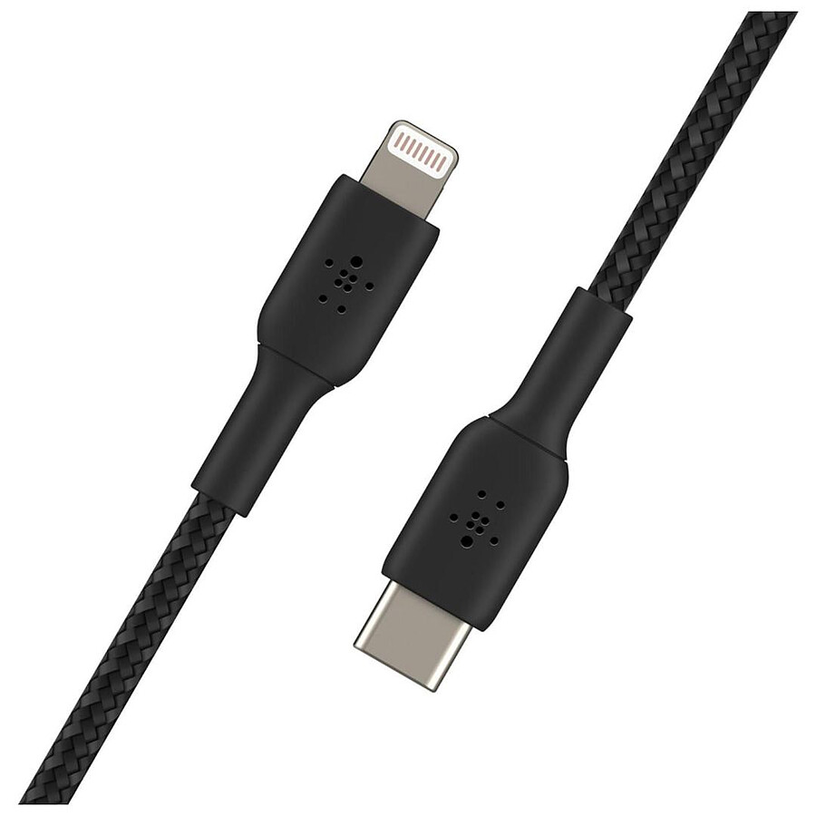 Câble à gaine tressée USB-C vers Lightning MFI (noir) - 2 m