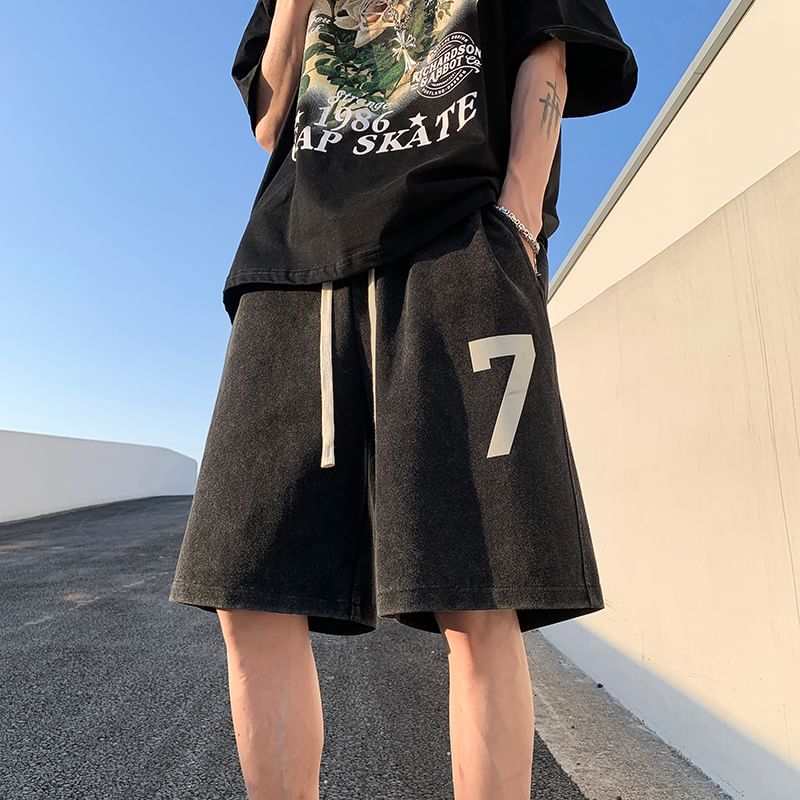 Kimeya - Gewassen sweatshorts met trekkoord en nummerprint