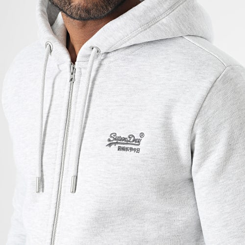 Sweat Zippé Capuche Essential Logo Gris Chiné
