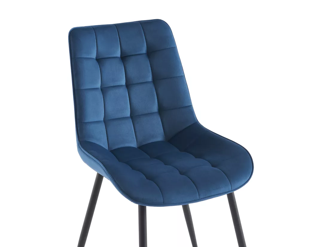 Lot de 2 chaises matelassées - Velours et métal noir - Bleu nuit - OLLUA
